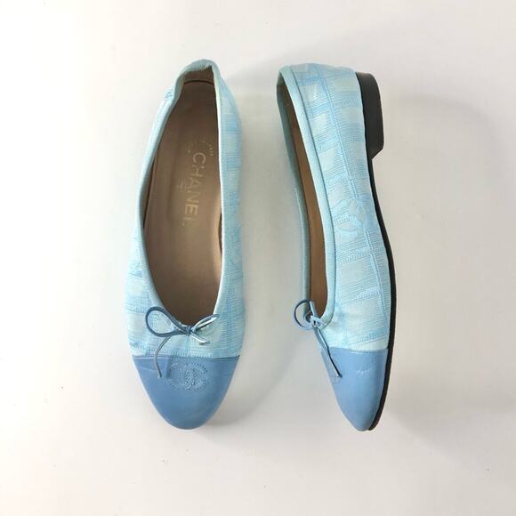 Chanel CC Logo Bow Cap Toe Ballerina Flats 38.5 - Picture 1 of 6